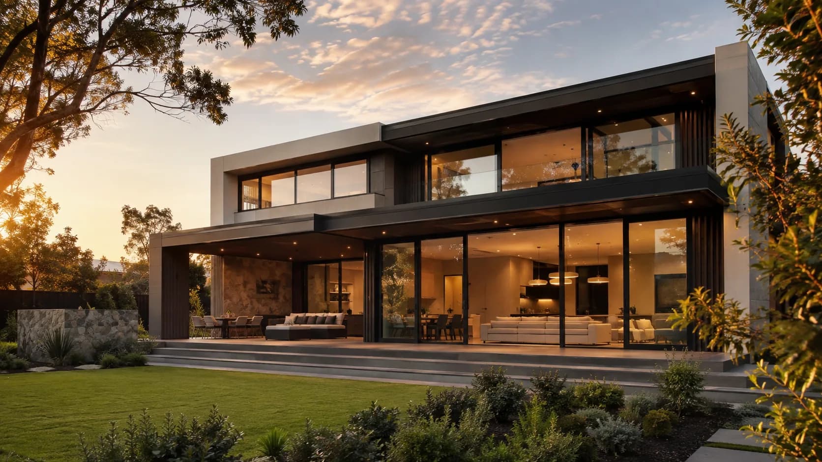 Concept image of an architectural home featuring large aluminium window and door systems