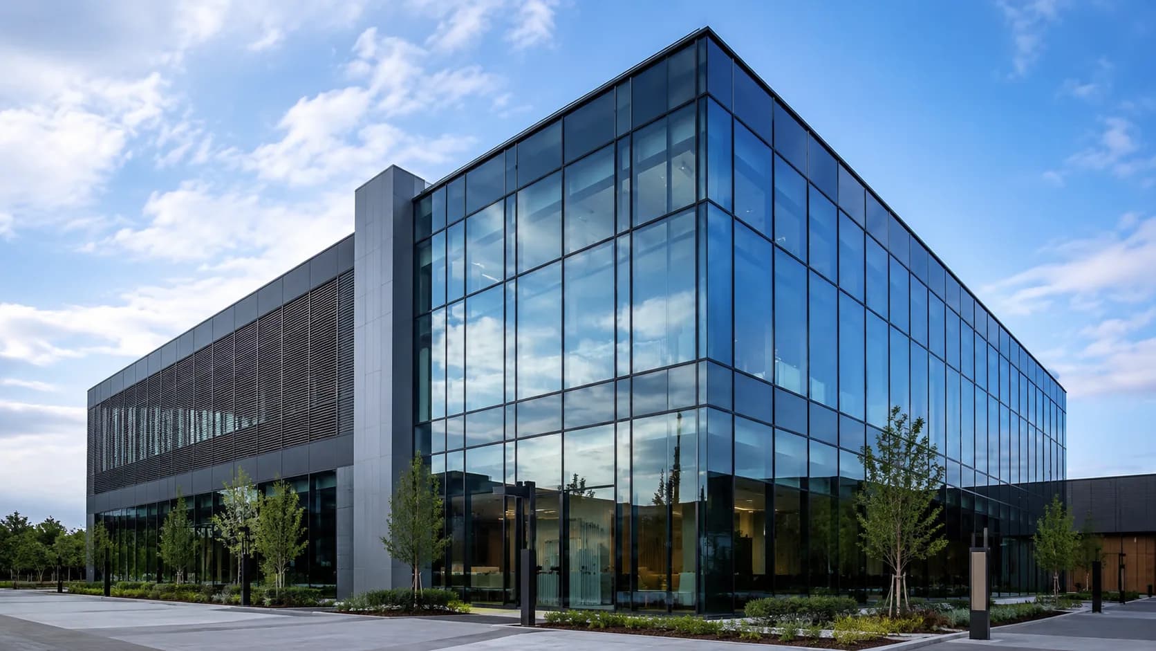 Concept image of a commercial glazing application using aluminium framing systems