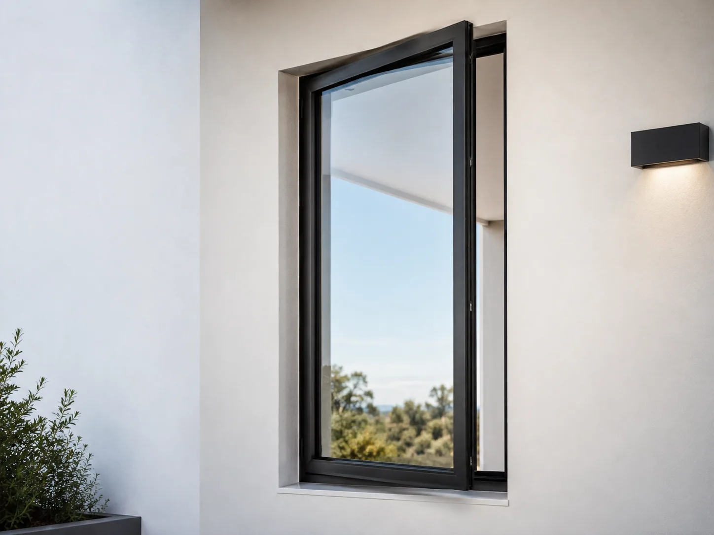 Black aluminium casement window in an architectural residential application