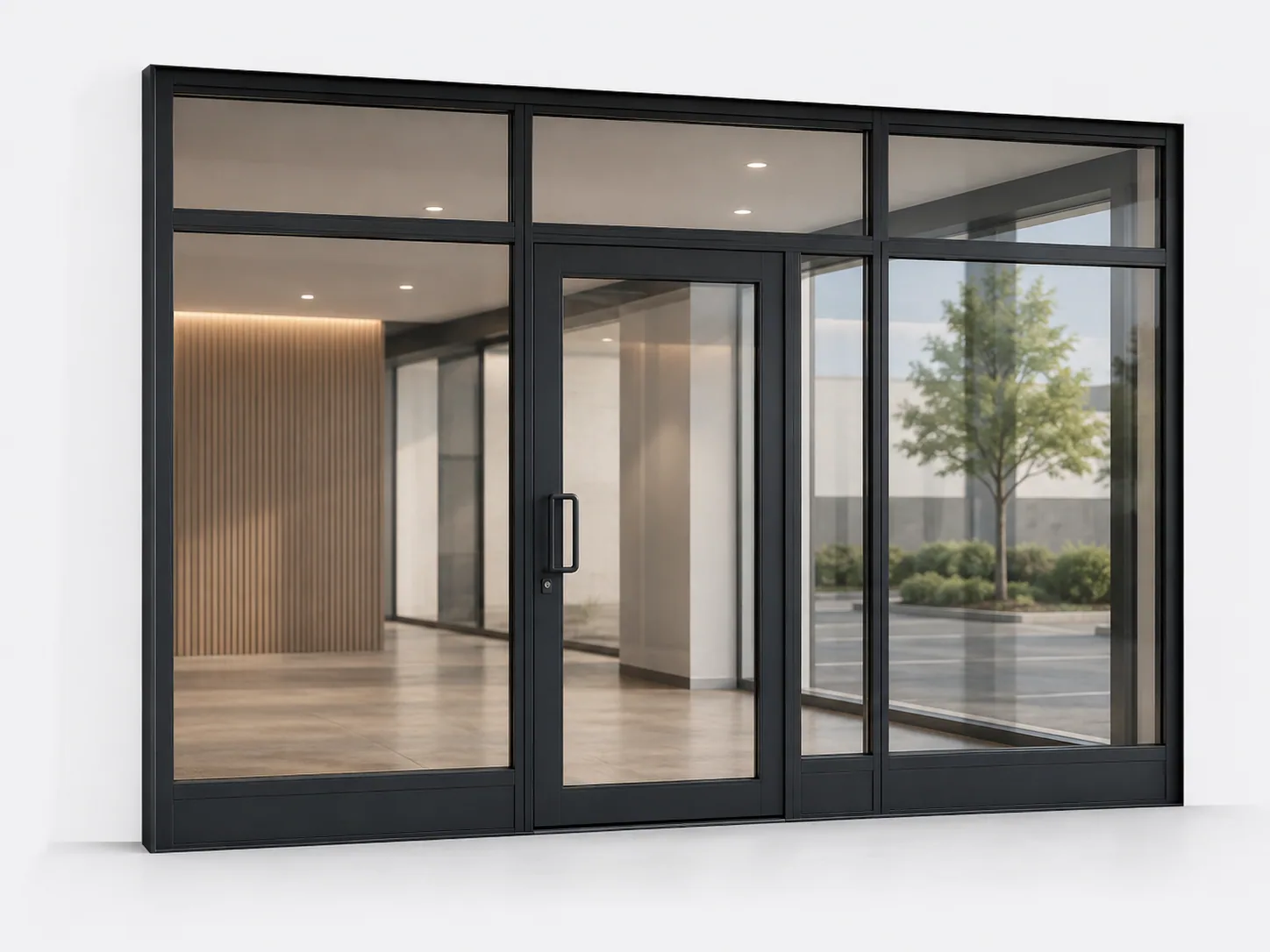 Concept image illustrating a typical AGS Commercial application for commercial glazing & entry systems