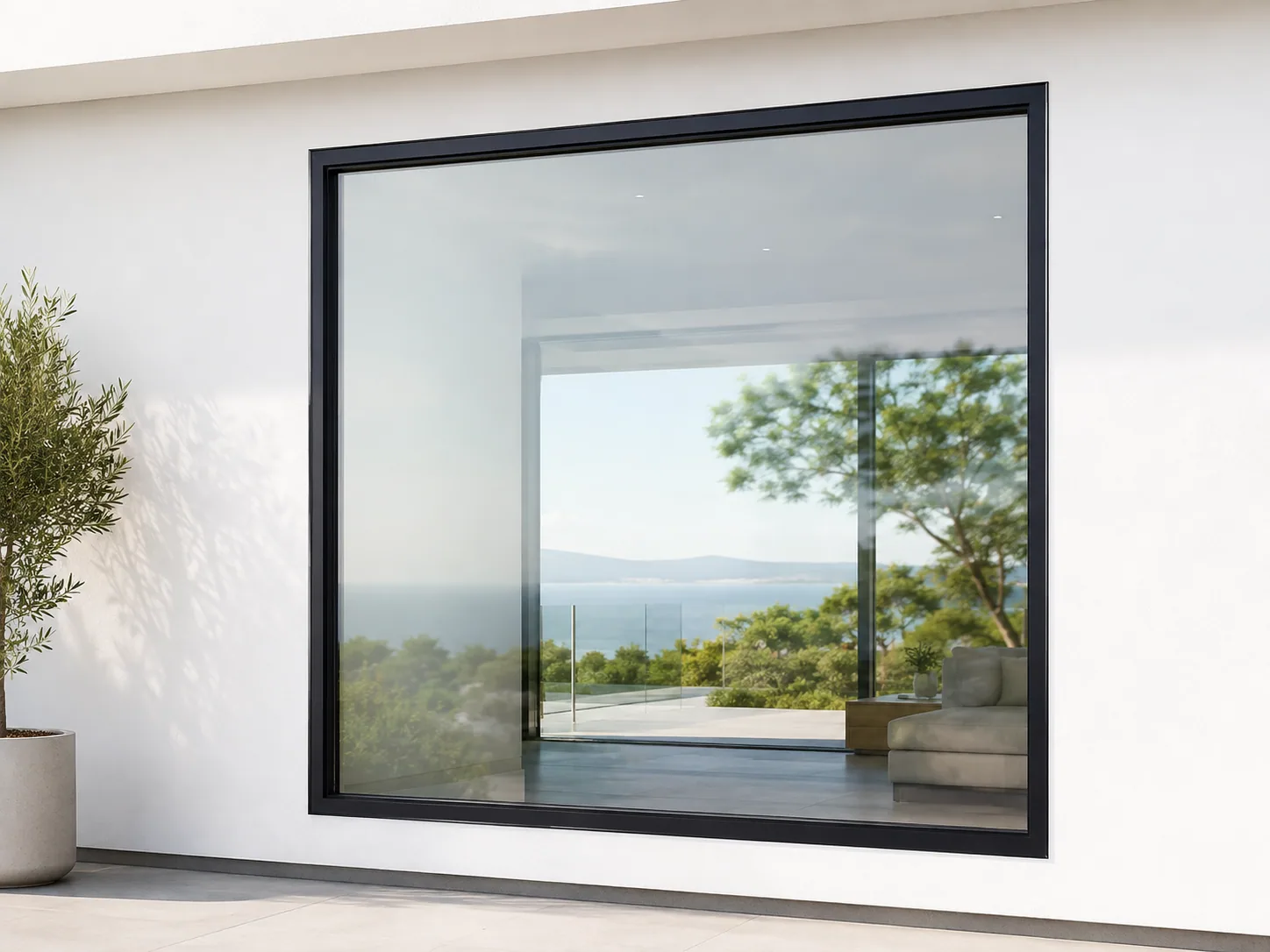 Large fixed aluminium window with architectural glazing