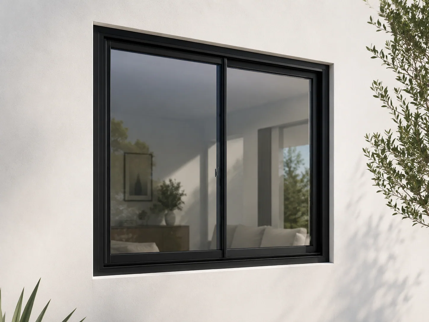 Black aluminium sliding window in a contemporary residential wall